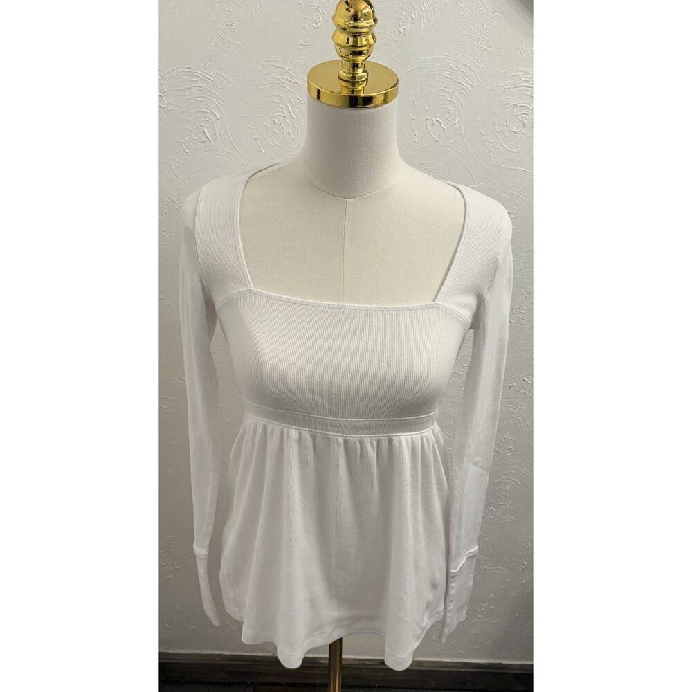 Hollister Long-Sleeve Square-Neck Babydoll Top Medium White Y2K Bella Swan